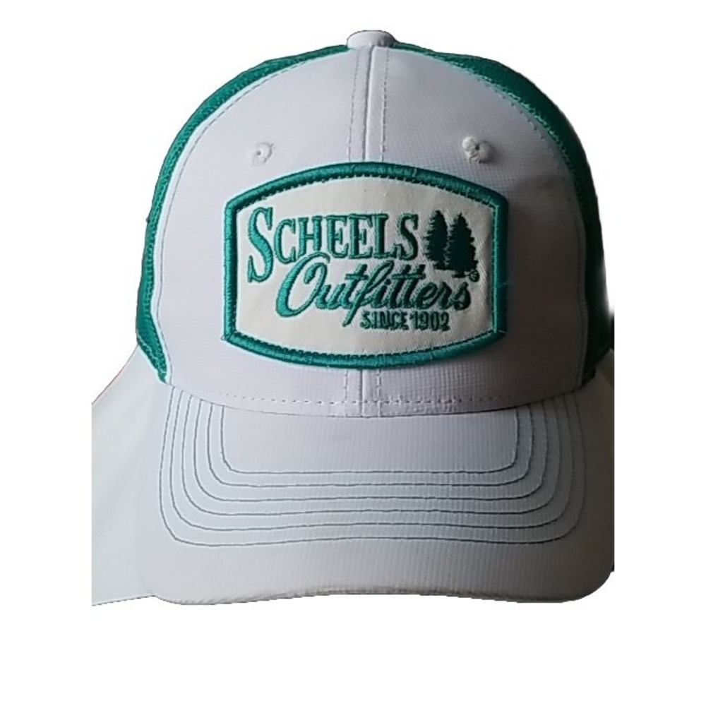 Women's Scheels Outfitters White & Teal Truckers Hat Ladies Fit Adjustable